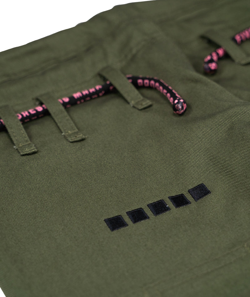 A close up view of the Limited Edition Forest Green Ladies M6 Kimono Mark 5 pants design