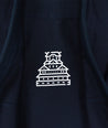A close up view of the Navy Blue The Temple Kimono inner design