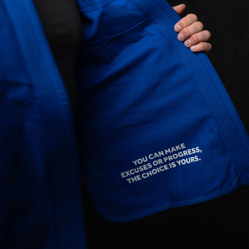 Close up view of The Academy Gi (Blue) inner design